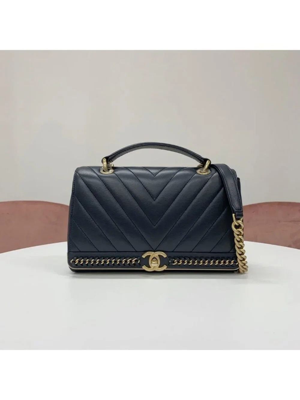 Chanel Chez Blanc CC Logo Stitch Turnlock Shoulder